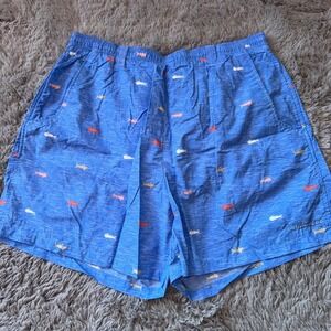 Columbia PFG Mens Blue Fish Print Backcast III Water Shorts Swim Trunks Large L